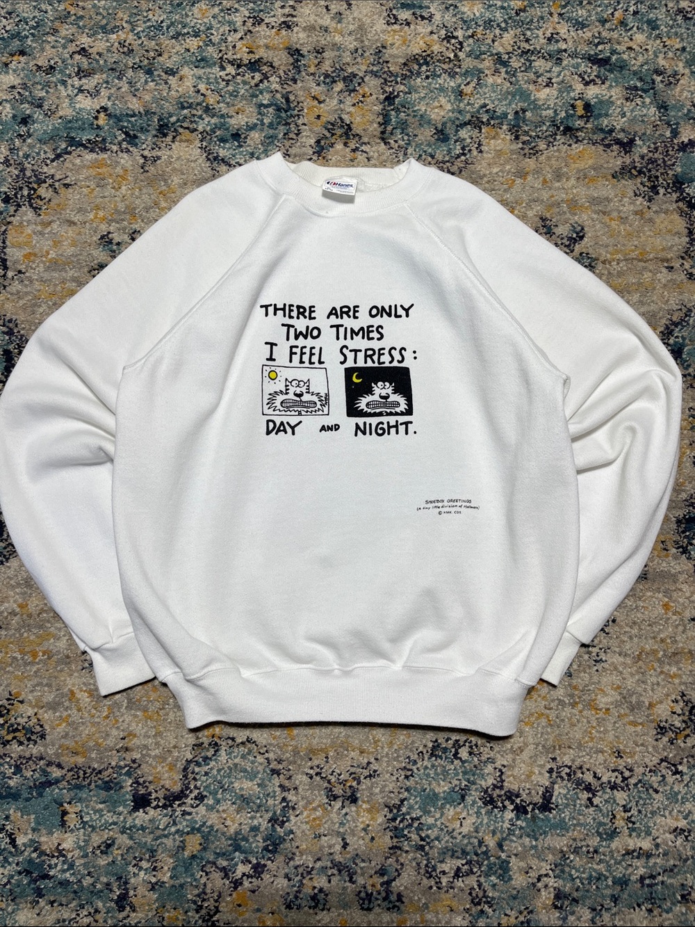 Vintage Shoebox Greetings Hallmark Stressed Novelty Sweatshirt 1990’s Size XL